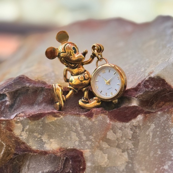 A Collectible Mickey Mouse Holding a Dangling Napier Clock Brooch - Picture 2 of 13